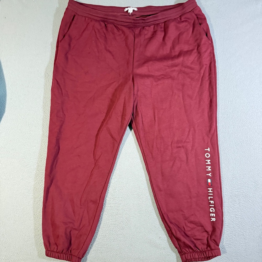 Tommy Hilfiger XXL Jogger Sweatpants Womens Burgundy Baggy Athleisure Logo